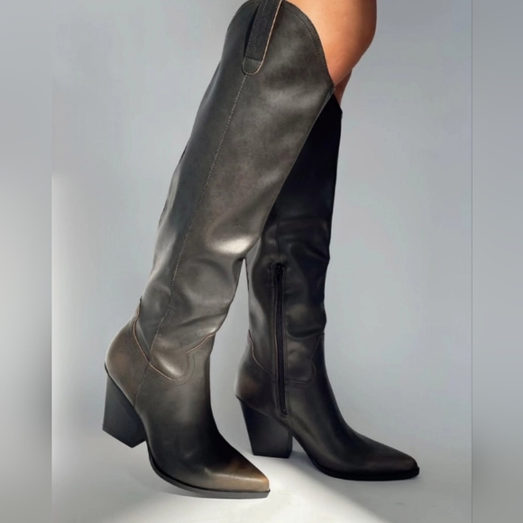 The Knee High Western Boots OASIS SOCIETY Dark Brown - Picture 4 of 10